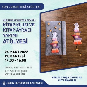 26.03.2022-Kütüphane Haftası-Kitap Ayracı, Kitap Kılıfı Atlys.
